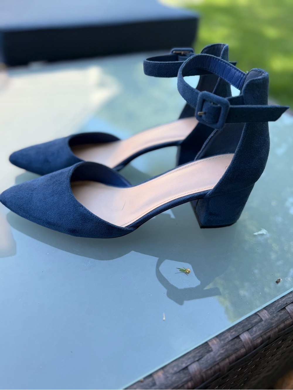 Pointed Ankle-Strap Heels in Navy Suede-Look-closed toe- excellent condition - Picture 3 of 9